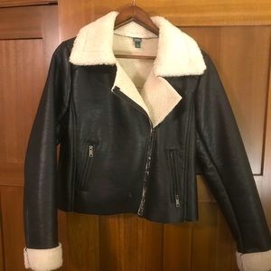 Faux Leather/ Shearling Bomber Jacket